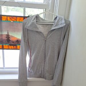 Forever 21 Gray Zippered Fitted Long Sleeve Sweatshirt